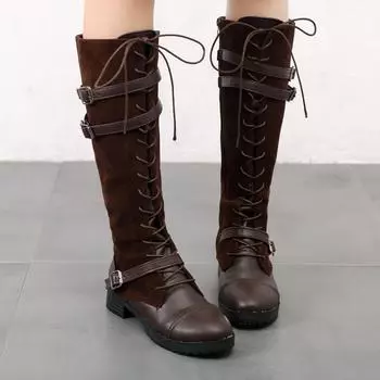 Fashion Women Boots Winter Knee High Boots Buckle Good Quality Flock Long Boots Comfort Square Heels Motorcycle Boot yuj7 4 жёлтый