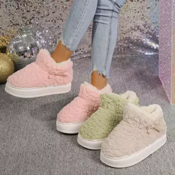 Модные женские сапоги, зимние теплые домашние хлопковые туфли, женские модные мягкие пушистые плюшевые тапочки на платформе для пар, домашние зимние сапоги для женщин 36-37 бежевый
