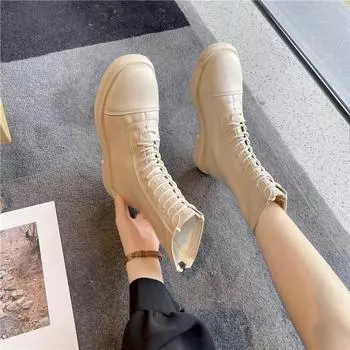 Fashion Women Boots Women Heels Designer Shoes Ladies Platforms Ankle Boots Female Chunky Shoes Woman Booties Wedge 35 коричневый