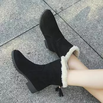 Fashion Women Boots Women Mid-Calf Boots Round Toe Outdoor Casual Shoes Ladies Warm Plus Size 43 Botas Altas Mujer 35 коричневый