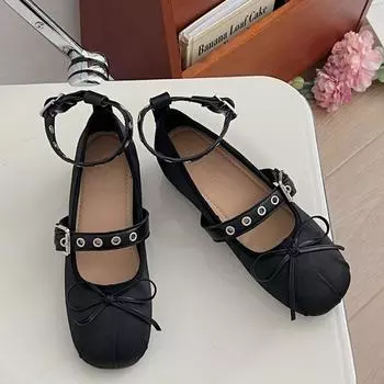 Fashion Women Bow Shallow Flats Ballet Dance Shoes 2024 Autumn New Designer Fashion New Walking Shoes Cozy Soft Dress Trend Femme Shoes 35 чёрный