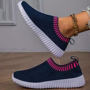 Fashion Women Breathable Knit Sneakers Casual Lace Up Outdoor Sports Shoes Zapatos De Mujer Comfortable Slip on Flat Shoes Plus Size 43 36 красный