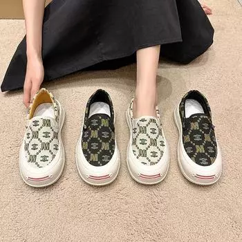 Модные женские парусиновые кроссовки 2024 года, весна-осень, новые модные повседневные дышащие туфли на плоской подошве для девочек, лоферы на платформе с круглым носком 35-1 бежевый