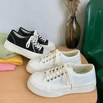 Fashion Women Canvas Sneakers Men Casual Shoes Flat Shoes Lace-Up Zapatillas Mujer Chaussure Femme Platform Sneakers 35 чёрный