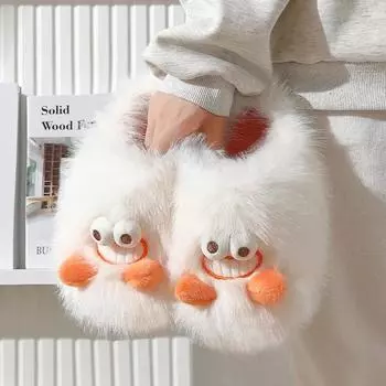 Fashion Women Cartoon Fluffy Soft Sole Home Slippers Winter Indoor Couples Cotton Slippers Woman Non Slip Flats House Warm Plush Slides 36-37