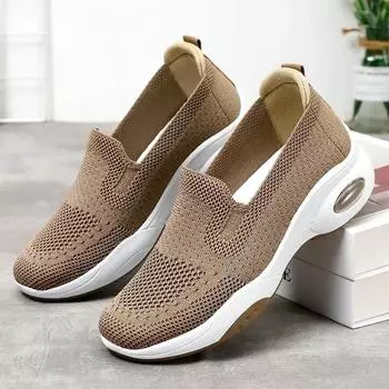 fashion Women Casual Flat Breathable Knitted Sneakers Spring Autumn Sports Tennis Shoes Woman Fashion Slip on Soft Bottom Walking Shoes 36 чёрный