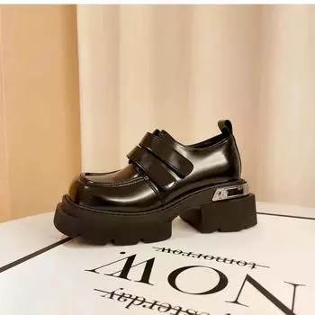 Fashion Women Casual Shoe Girl Punk PU Leather Simple Design Quare Toe Solid Shoes Cool Retro Chunky Thick Bottom Shoes For Female 35-40 35 чёрный