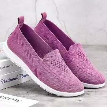 fashion Women Casual Shoes Light Sneakers Breathable Mesh Summer Knitted Vulcanized Shoes Outdoor Slip-On Sock Shoes Plus Size Tennis 36