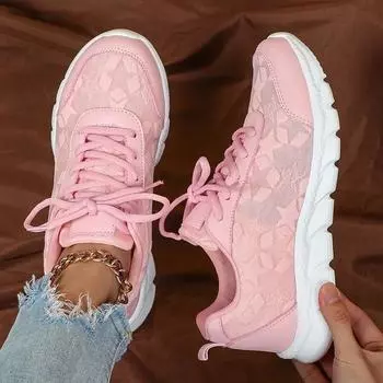 Fashion Women Casual Sneakers 2025 Fashion comfortable Sports Shoes Women Lace-up Mesh Breathable Women outdoor Soft soles Running Shoes 35 розовый