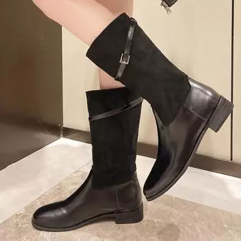 fashion Women Chelsea High Boots Chunky Shoes Winter Brand 2025 Designer New Trend Mid-Calf Snow Boots Fashion Casual Retro Botas Mujer 35 чёрный