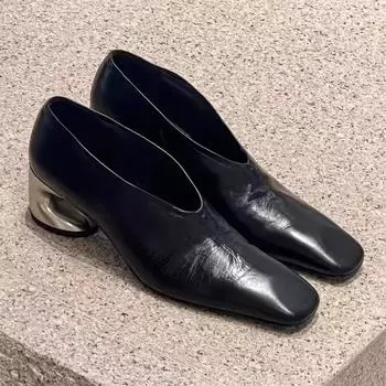 модные женские туфли челси на высоком каблуке с квадратным носком 2025 года, новое вечернее платье, элегантные массивные кожаные туфли, сексуальные уличные туфли Zapatillas Mujer 35 чёрный