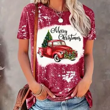 Модная женская футболка с рождественским принтом грузовика, забавная повседневная футболка с круглым вырезом и короткими рукавами, летняя женская футболка XS фиолетовый