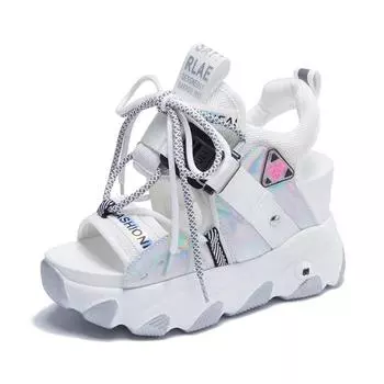 Fashion Women Chunky Platform Sandals Designers New Brand 2024 Summer Beach Casual Shoes Woman Lace Up Wedges 9CM Fashion Sandal Ladies 34 лаймовый