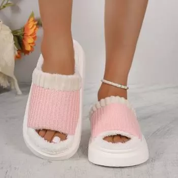 Модные женские хлопковые тапочки 2024 года, новые зимние повседневные туфли на платформе, теплые домашние зимние сапоги, туфли на плоской подошве, хлопковые тапочки, вязаные плюшевые тапочки 36-37 зелёный