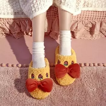 fashion Women Cotton Slippers Cute Bow-knot Slippers Ladies Platform Indoor Shoe Winter Home Non-slip Slippers Female Warm Flat Footwear 36-37 розовый