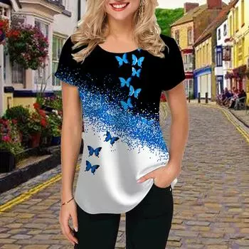 Fashion Women Dot Butterfly Print T Shirt Funny Casual O-neck Short Sleeves T-shirt Summer Female Tee Shirt XS розовый