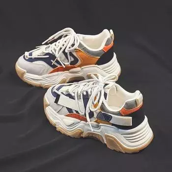 Fashion Women Fashion Breathable Mesh Platform Running Shoes Women Casual Vulcanize Shoes Lace Up Sport Light Shoes Sneakers 35 бежевый