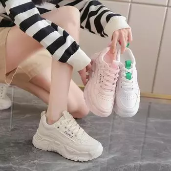 Fashion Women Fashion Soft Bottom Breathable Casual Sports Shoes for Women All-match Thick-soled Sneakers Fashion Casual Shoes 2024 35 бежевый
