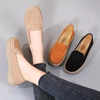 Fashion Women Faux Suede Casual Shoes Autumn New Platform Shoes Woman Fashion Brand Designer Women Flat Soft Sole Non-slip Shoes 35 коричневый