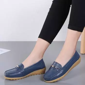 Fashion Women Flat Plus Size 44 Women Genuine Leather Shoes Slipony Low Heels Chaussures Femme Casual Ballet Flats Shoes Women Loafers 35 красный