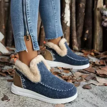 Fashion Women Flat Shoes Women Work Shoes Comfortable for Work Winter Thickened Suede Flat Snow Boots and Plush Fur Shoes To Keep Warm 36 королевский синий