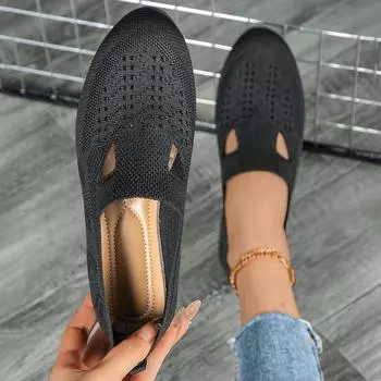 Модные женские туфли на плоской подошве 2024 года, новые дизайнерские туфли с круглым носком для женщин, нескользящие туфли на плоской подошве с низким верхом, дышащие кроссовки для женщин 36 чёрный