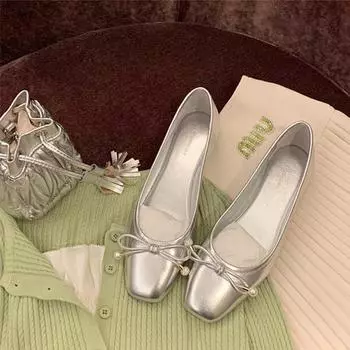 Fashion Women Flats Ballet Dance Shoes Mary Janes Lolita Dress Shoes Spring Autumn New Trend Elegant Pointy Bow Stilettos Zapatillas 34 чёрный