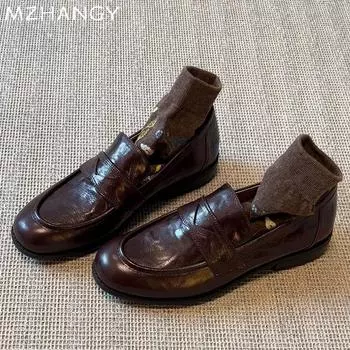 fashion Women Flats Loafers Shoes Leather Designer Retro Shoes 2024 Trend Autumn Classic Shoes Women New Walking Dress Femme Zapatillas 35 чёрный