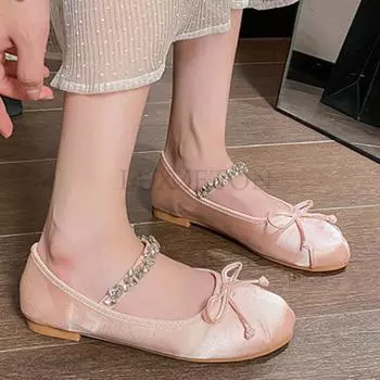 fashion Women Flats Mary Janes Casual Rhinestones Spring Fashion Female Shoes Ballet Flat Slides Ladies Outside Sandals Footwear 33 белый