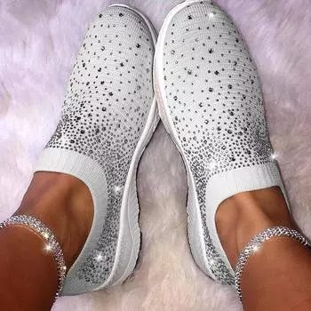 Fashion Women Flats Sneakers Crystal Fashion Bling Sneakers Casual Slip On Sock Trainers Winter Women Vulcanize Shoe Zapatillas Mujer 6