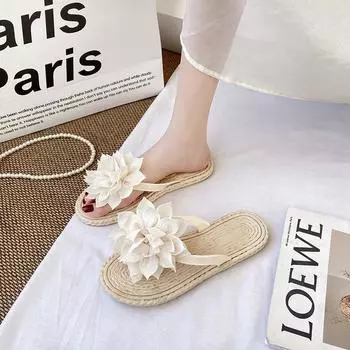 Fashion Women Flip Flops Casual Flower Slippers Slip on Zapatos Para Mujeres Slides Beach Sandals Flat Slippers for Women Black 36-37 бежевый