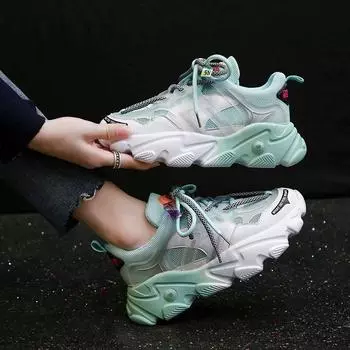 Fashion Women Footwear Mesh Breathable High On Platform Lace Up Low Ladies Shoes Hot Trendy Promotion Autumn Casual 2024 New Korean A 35