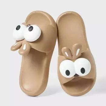 Fashion Women Funny Cartoon Slippers New Summer Big Eyes Hole Pool Slides Couples Casual Slidee Beach Shoes Indoor Bedroom Sandals Mujer 35-36 кремовый