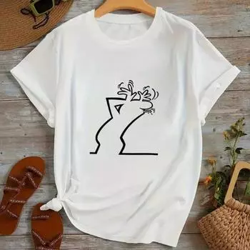 Модная женская футболка с забавным принтом Line Man, забавная повседневная футболка с круглым вырезом и короткими рукавами, летняя женская футболка XS белый