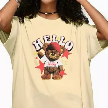 Модная женская футболка с принтом медвежонка Тедди, забавная повседневная футболка с круглым вырезом и короткими рукавами, летняя женская футболка XS зелёный