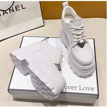 Модные женские туфли на каблуках 11 см с толстой подошвой в британском стиле со шнуровкой, осень 2024 г., черные туфли Мэри Джейн на высокой платформе и танкетке из кожи 34 бежевый