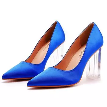 Fashion Women Heels Crystal Transparent Heel Pointed Shoes for Women s Dance Bride s Silk Satin Dress Wedding Banquet and Women s Shoes 35