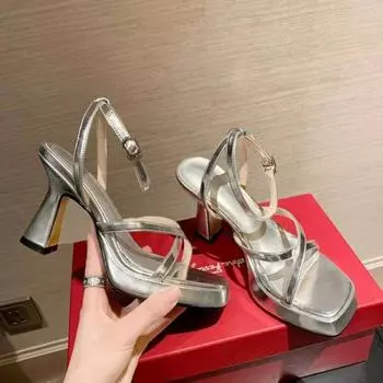 Fashion Women Heels Shoes Waterproof Platform Thick Heels Open Toe Buckle Sandals 2024 Trend Summer Sexy Dress Sandalias De Mujer 37 серебряный