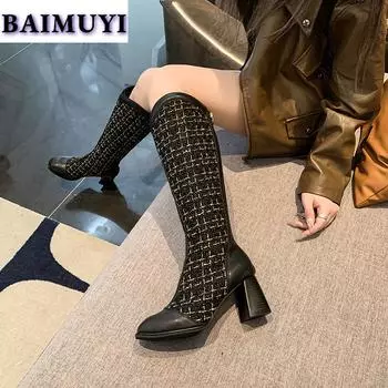 fashion Women High Boots High Heels Chelsea Shoes Winter Snow Boots Woman 2025 Trend Brand Chunky Dress Pumps Luxury Goth Botas Mujer 35 чёрный