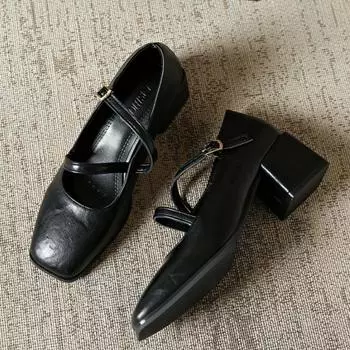 модные женские туфли на высоком каблуке Marie Janes с квадратным носком 2025 года, новые элегантные туфли-лодочки Lolita на толстом каблуке, модное платье Zapatillas Mujer 35 чёрный