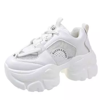 Модные женские кроссовки на высокой платформе 2024 года, новые осенние дышащие повседневные туфли для папы с толстой подошвой 7 см, кожаные кроссовки для женщин 34 розовый