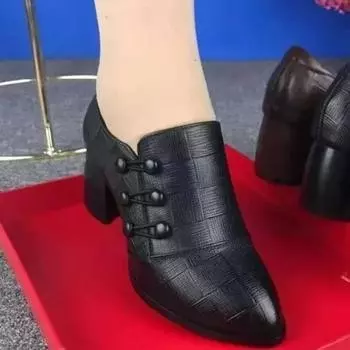 Fashion Women Hot Sale Round Toe Comfortable High Heels Shoes Plus Size Retro Mom Shoes Ankle Boots Slip on Women s Pumps Zapatos Mujer 35 бежевый