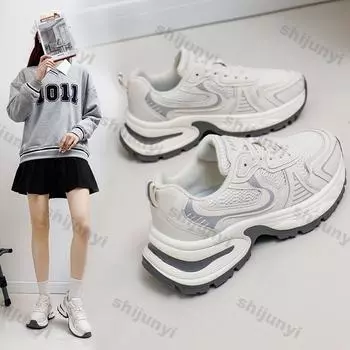 Fashion Women Lace Up Casual Sneakers Fashion Comfortable Non Slip Sports Shoes for Woman 2025 Autumn New Casual Platform Running Shoes 35 золотой