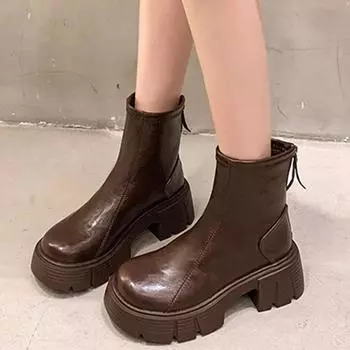 Fashion Women Leather Ankle Boots Elegant Mid Heels Shoes Woman 2025 Trend Winter Warm Platform Cozy Snow Motorcycle Boots Mujer Botas 35