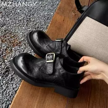 fashion Women Leather Flats Shoes Fashion Autumn Casual Sneakers Woman 2024 Trend New Dress Shoes Walking Brand Running Mujer Zapatos 35 чёрный