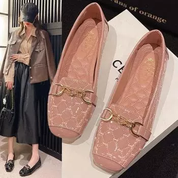 Fashion Women Leather Flats Spring New Casual Fashion Soft Sole Breathable Bright Leather Pink Ballerina Flats Patent Leather Women 35 бежевый