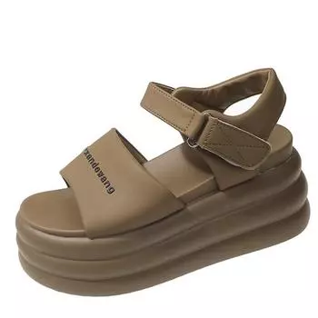 fashion Women Leisure Chunky Platform Sandals Peep Toe High Heels New Gladiator Slippers Woman Trendy Summer Leather Beach Sandals 8CM 34 чёрный