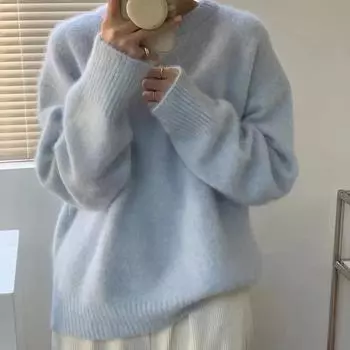 Fashion Women Long Sleeve Casual Pullover Sweaters New Autumn Solid Elegant Round Neck Winter Knitted Sweater Women Slim Fit Soft Warm Jumpers 2226 One Size розовый