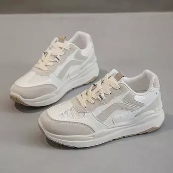 Fashion Women Luxury Sports Shoes 2024 Spring Autumn New Air Mesh Color Block Popular Trendy Soft Sole Casual Sneakers Zapatos De Mujer 35 бежевый