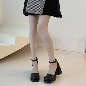 fashion Women Mary Janes Lolita Shoes Thick Platform Shoes Sandals New High Heels Pumps Summer Party Ladies Shoes Mujer Zapatos 35 чёрный
